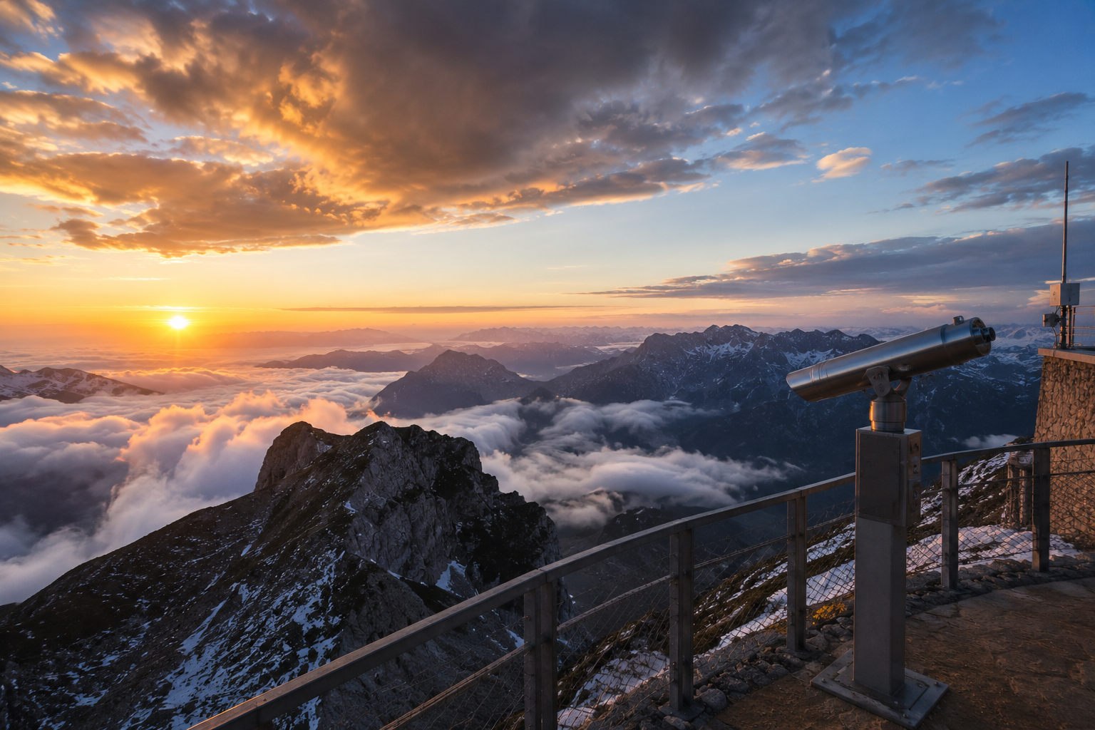 Pilatus Webcam und aktuelles Wetter auf dem Pilatus mit Sonnenaufgang über den Alpen